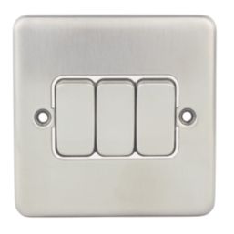 Hager Sollysta WRPS32BSW 10AX 1-Gang 1-Way Light Switch  Brushed Steel with White Inserts