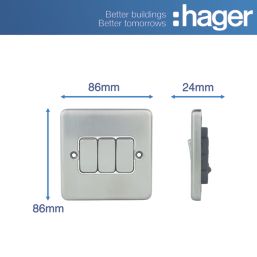 Hager Sollysta WRPS32BSW 10AX 1-Gang 1-Way Light Switch  Brushed Steel with White Inserts