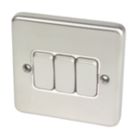 Hager Sollysta WRPS32BSW 10AX 1-Gang 1-Way Light Switch  Brushed Steel with White Inserts