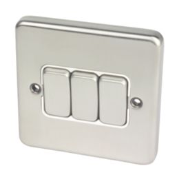 Hager Sollysta WRPS32BSW 10AX 1-Gang 1-Way Light Switch  Brushed Steel with White Inserts