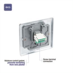 British General Nexus Metal 1-Gang RJ11 Telephone / Data Socket Polished Chrome