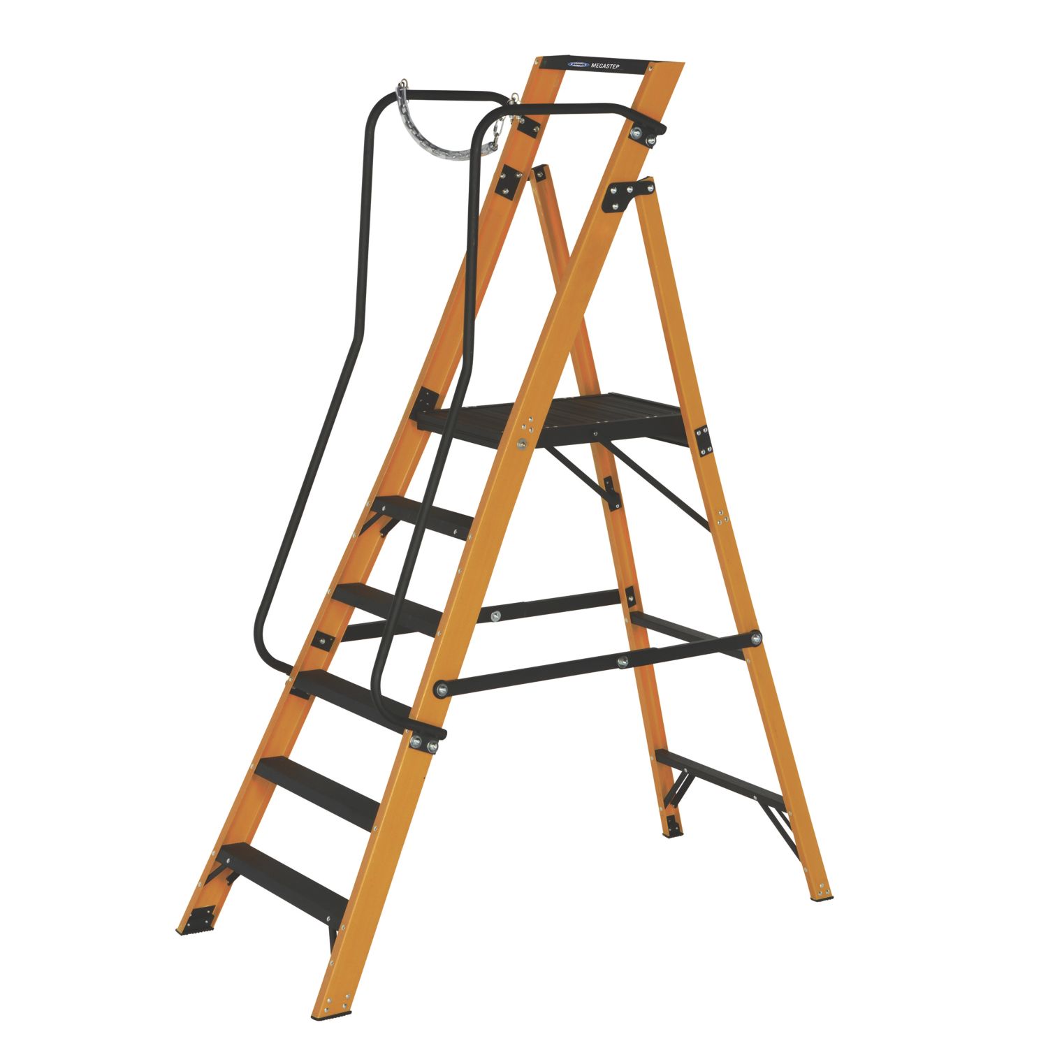 Werner Fibreglass 2.13m 6 Step Platform Step Ladder With Handrail (478JL)