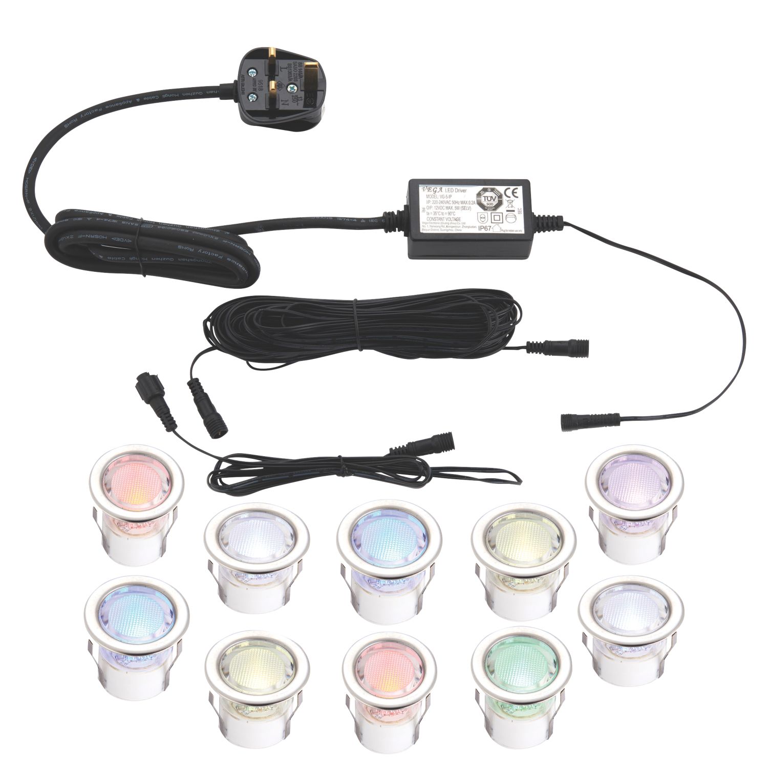 LAP Coldstrip 30mm Outdoor RGB Round LED Deck Light Kit Polished Stainless Steel 4W 10 Pack (478PG)