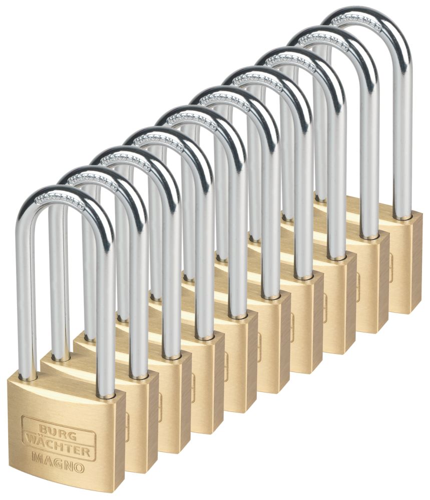 Burg-Wachter  Brass Keyed Alike  Long Shackle  Padlocks 40mm 10 Pack
