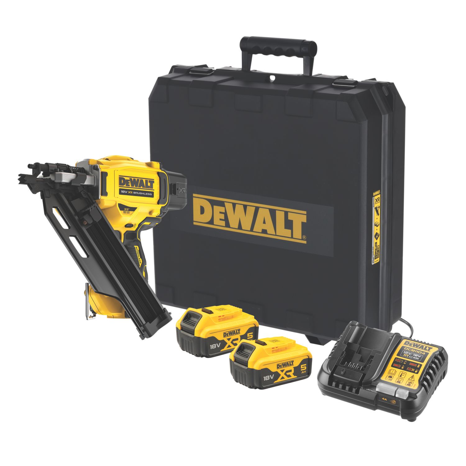 DeWalt DCN930 90mm 18V 2 x 5Ah Li-Ion XR Brushless First Fix Cordless Nail Gun (478VN)