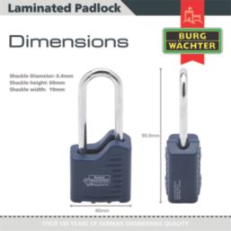 Burg-Wachter Sapphire   Long Shackle  Laminated Padlock Blue 40mm