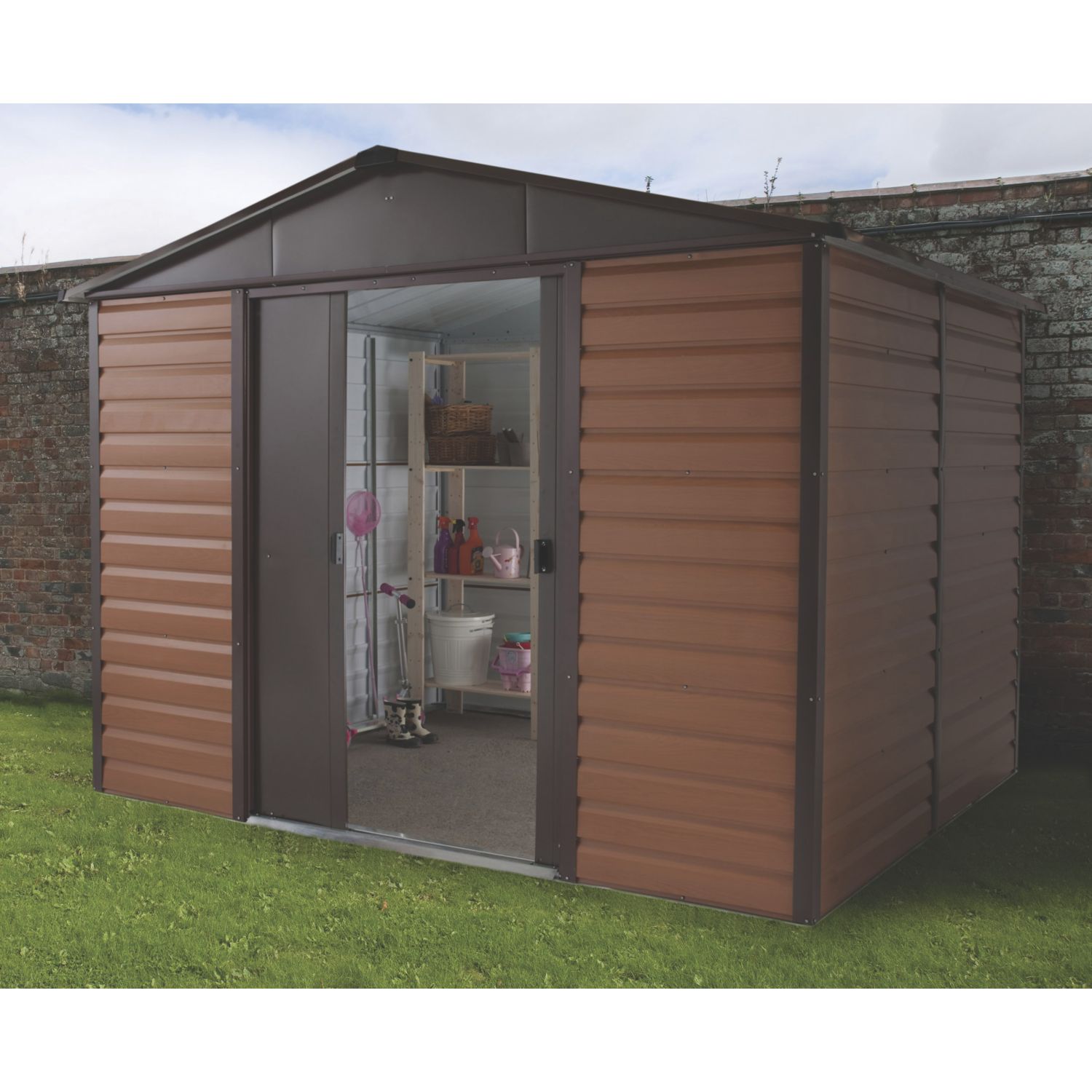 Yardmaster 9' 6" x 7' 6" (Nominal) Apex Shiplap Metal Shed Brown (47955)