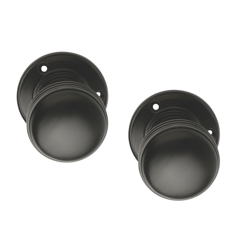 Designer Levers Ringed Mortice Door Knob Pair Matt Black 64mm