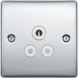 British General Nexus Metal 5A 1-Gang Unswitched Round Pin Socket Polished Chrome with White Inserts
