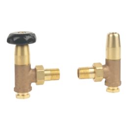 Tesla Winchester 15mm x 1/2" Bronze/Black Angled & L/S Traditional Manual Radiator Valve & Lockshield