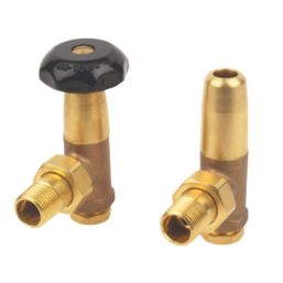 Tesla Winchester 15mm x 1/2" Bronze/Black Angled & L/S Traditional Manual Radiator Valve & Lockshield