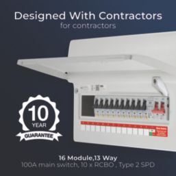 British General Circuit Protection 13-Module 13-Way Part-Populated High Integrity Main Switch Consumer Unit with SPD