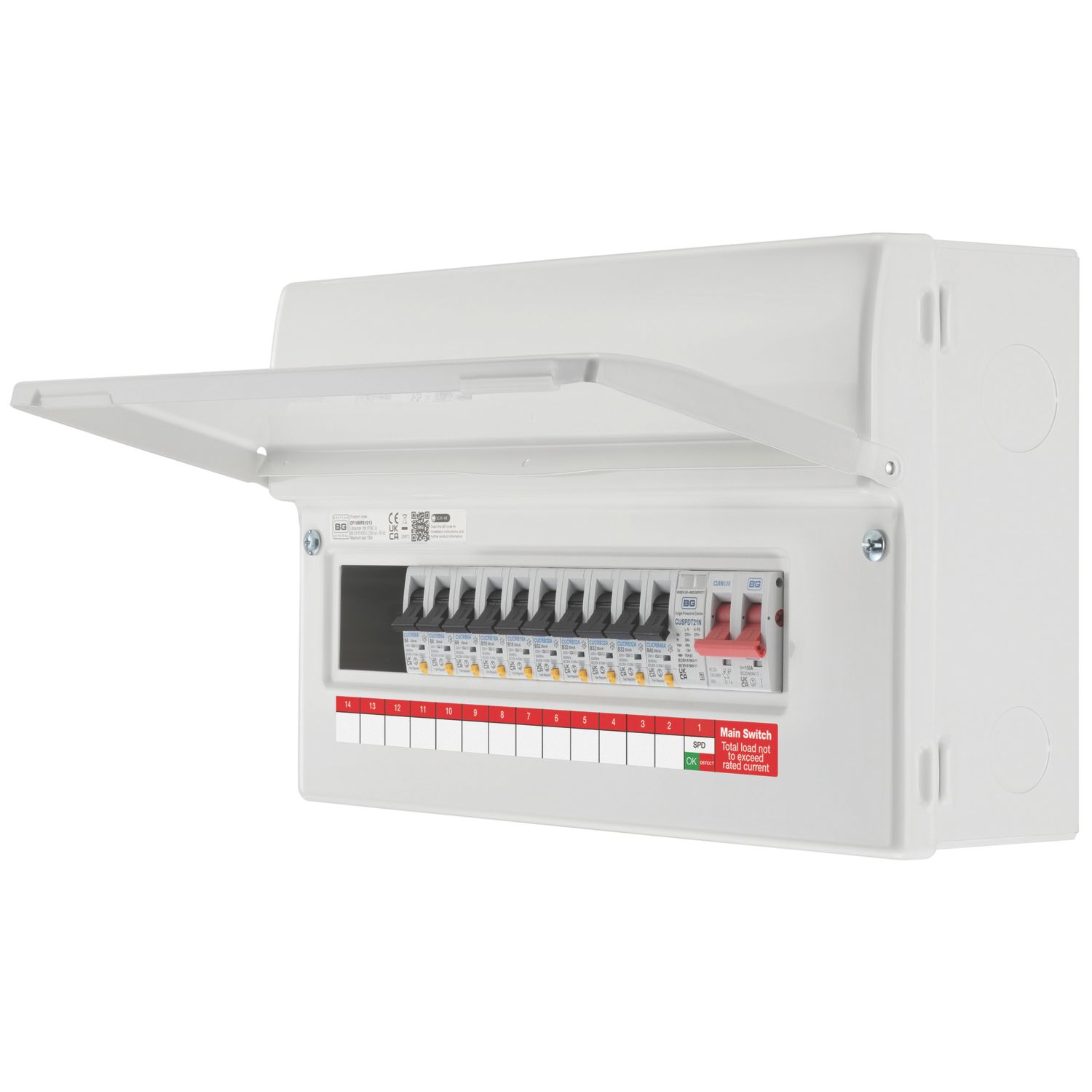 British General Circuit Protection 13-Module 13-Way Part-Populated High Integrity Main Switch Consumer Unit with SPD (480CY)
