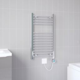 Flomasta 700mm x 400mm 511BTU Chrome Flat Electric Towel Radiator Screwfix