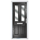 Crystal  2-Panel 2-Light Left or Right-Handed Black Composite Front Door 2055mm x 920mm
