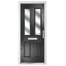 Crystal  2-Panel 2-Light Left or Right-Handed Black Composite Front Door 2055mm x 920mm
