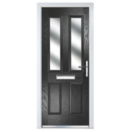 Crystal  2-Panel 2-Light Left or Right-Handed Black Composite Front Door 2055mm x 920mm