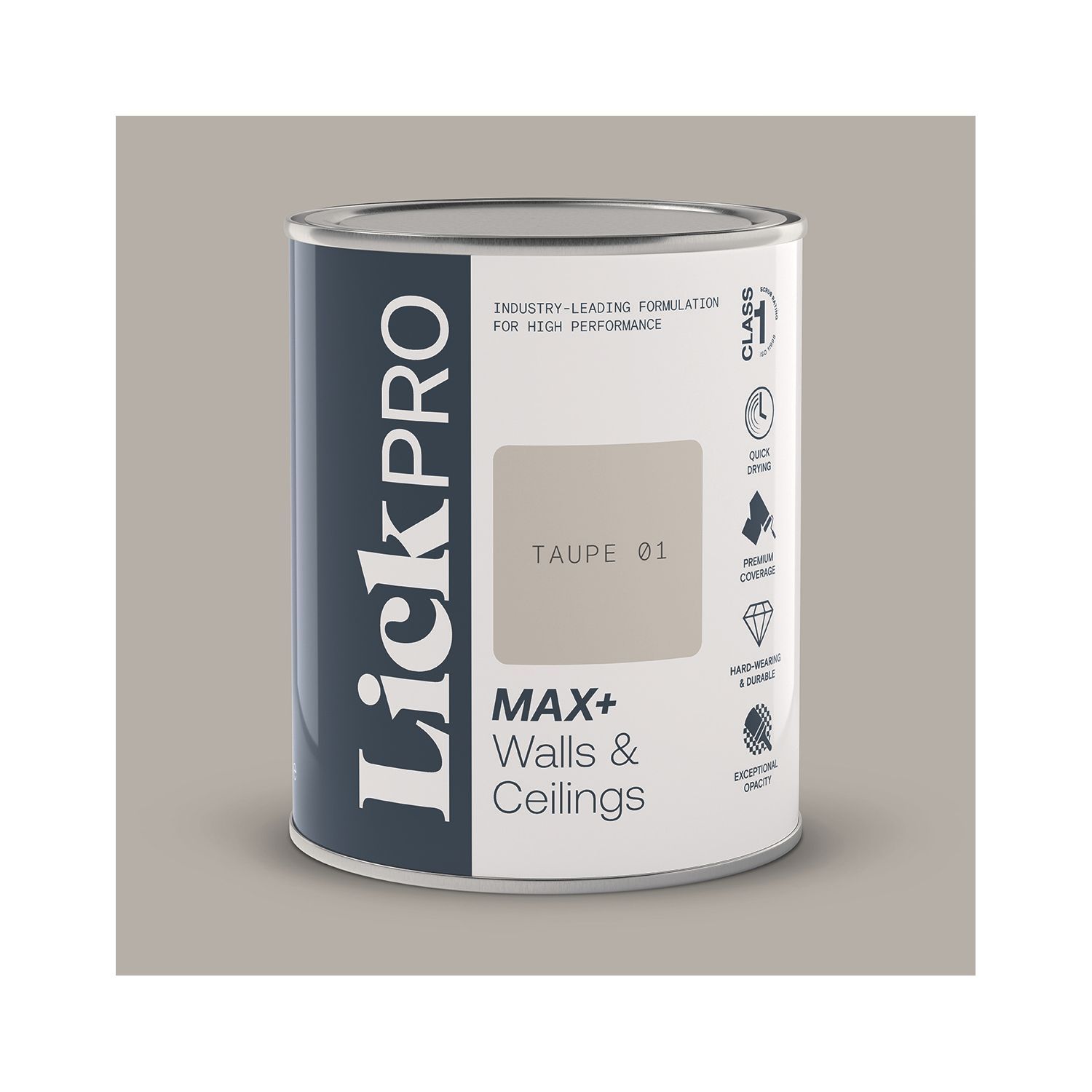LickPro Max+ 1Ltr Taupe 01 Matt Emulsion Paint (480TM)