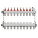 JG Underfloor 9 Port Heating Manifold Brushed Steel