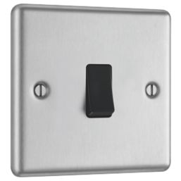 LAP  10AX 1-Gang 2-Way Light Switch  Brushed Stainless Steel with Black Inserts