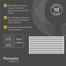 Flomasta  600mm x 1200mm 2626BTU White Horizontal Designer Radiator