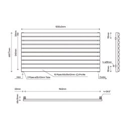 Flomasta  600mm x 1200mm 2626BTU White Horizontal Designer Radiator