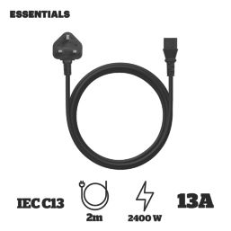 Essentials 10A IEC C13 Power Cord 2m
