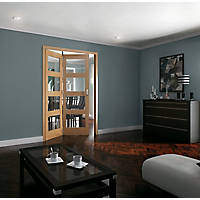 Jeld-Wen Room Fold 2-Door 4-Clear Light Unfinished Oak Wooden 1-Panel Shaker Internal Bi-Fold Room Divider 2047 x 1319mm