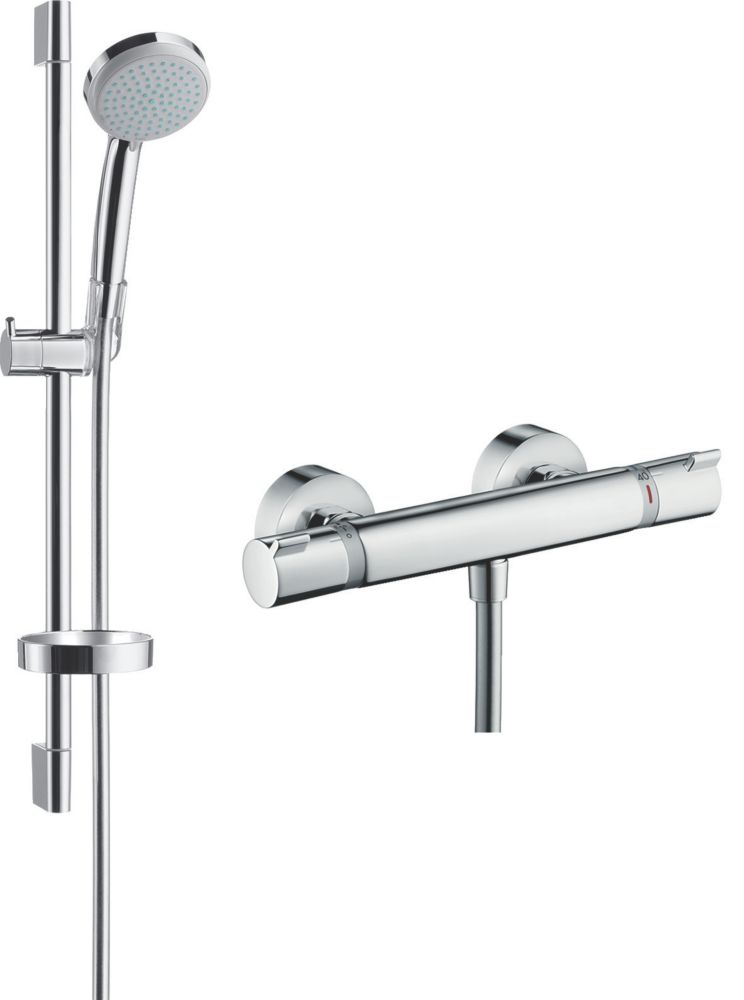 Hansgrohe Ecostat Croma Combi HP Rear-Fed Exposed Chrome Thermostatic Mixer Shower