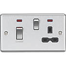Knightsbridge  45 & 13A 2-Gang DP Cooker Switch & 13A DP Switched Socket Brushed Chrome with LED with Black Inserts