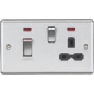Knightsbridge  45A 2-Gang DP Cooker Switch & 13A DP Switched Socket Brushed Chrome with LED with Black Inserts