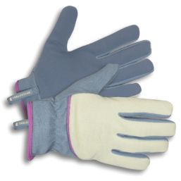 ClipGlove Stretch Fit  Womens Synthetic Leather Gardening Gloves Blue / Cream Small