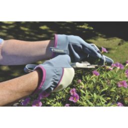 ClipGlove Stretch Fit  Womens Synthetic Leather Gardening Gloves Blue / Cream Small