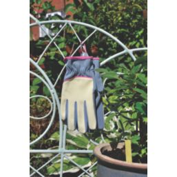 ClipGlove Stretch Fit  Womens Synthetic Leather Gardening Gloves Blue / Cream Small