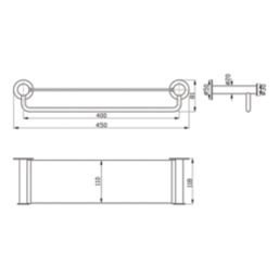 Swirl Caldew Chrome Stainless Steel & Tempered Glass Bathroom Shelf with Towel Rail 450mm x 118mm x 81mm