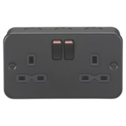 Knightsbridge  Black 13A 2-Gang DP Switched Metal Clad Double Socket  with Black Inserts