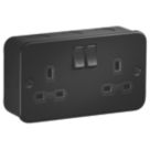 Knightsbridge  Black 13A 2-Gang DP Switched Metal Clad Double Socket  with Black Inserts