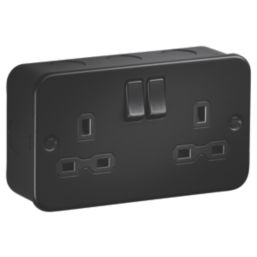 Knightsbridge  Black 13A 2-Gang DP Switched Metal Clad Double Socket  with Black Inserts