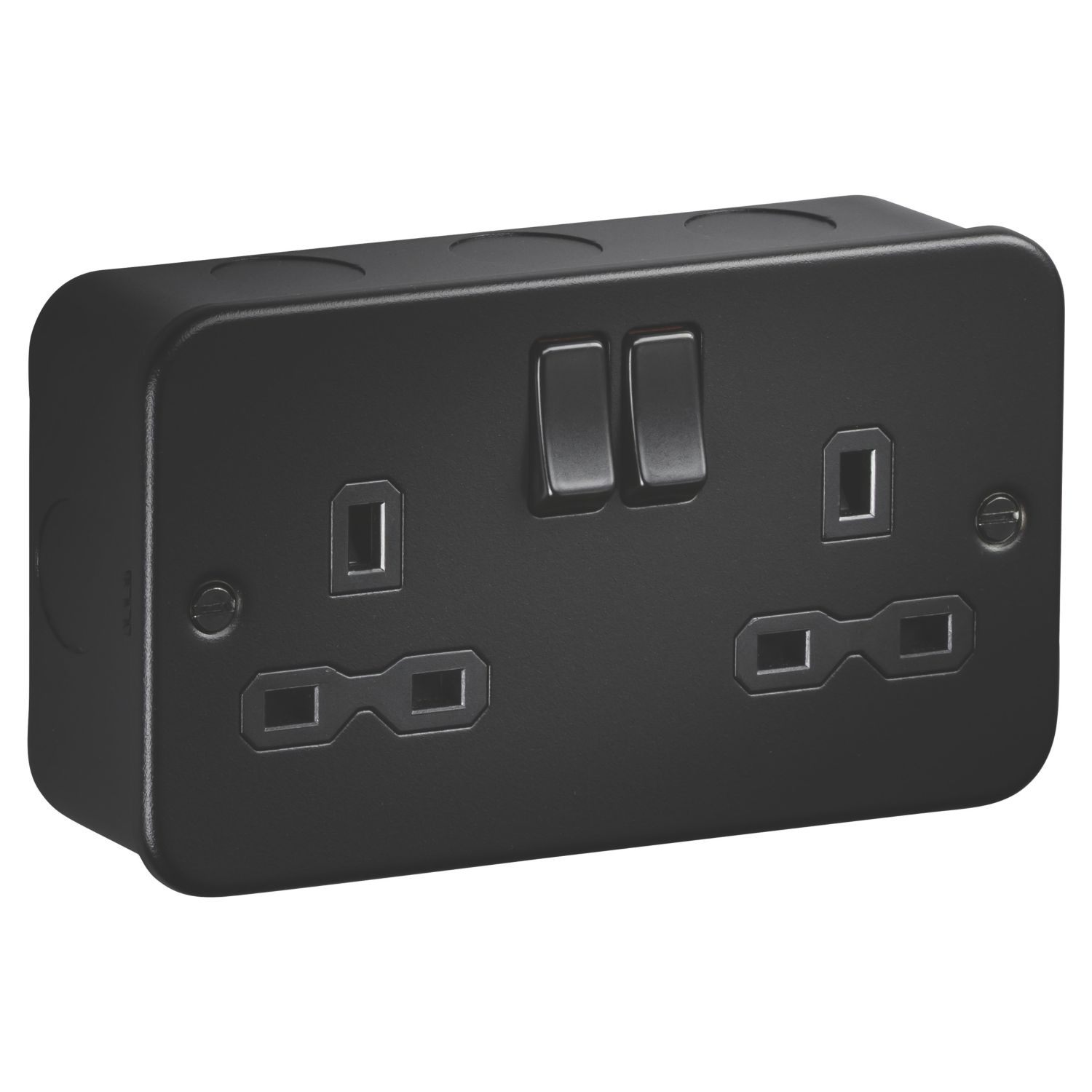 Knightsbridge Black 13A 2-Gang DP Switched Metal Clad Double Socket with Black Inserts (482AM)