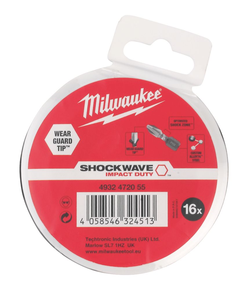 Milwaukee SHOCKWAVE 1/4" Hex Shank Mixed Screwdriver Bit Set CD Puck 16 Pieces