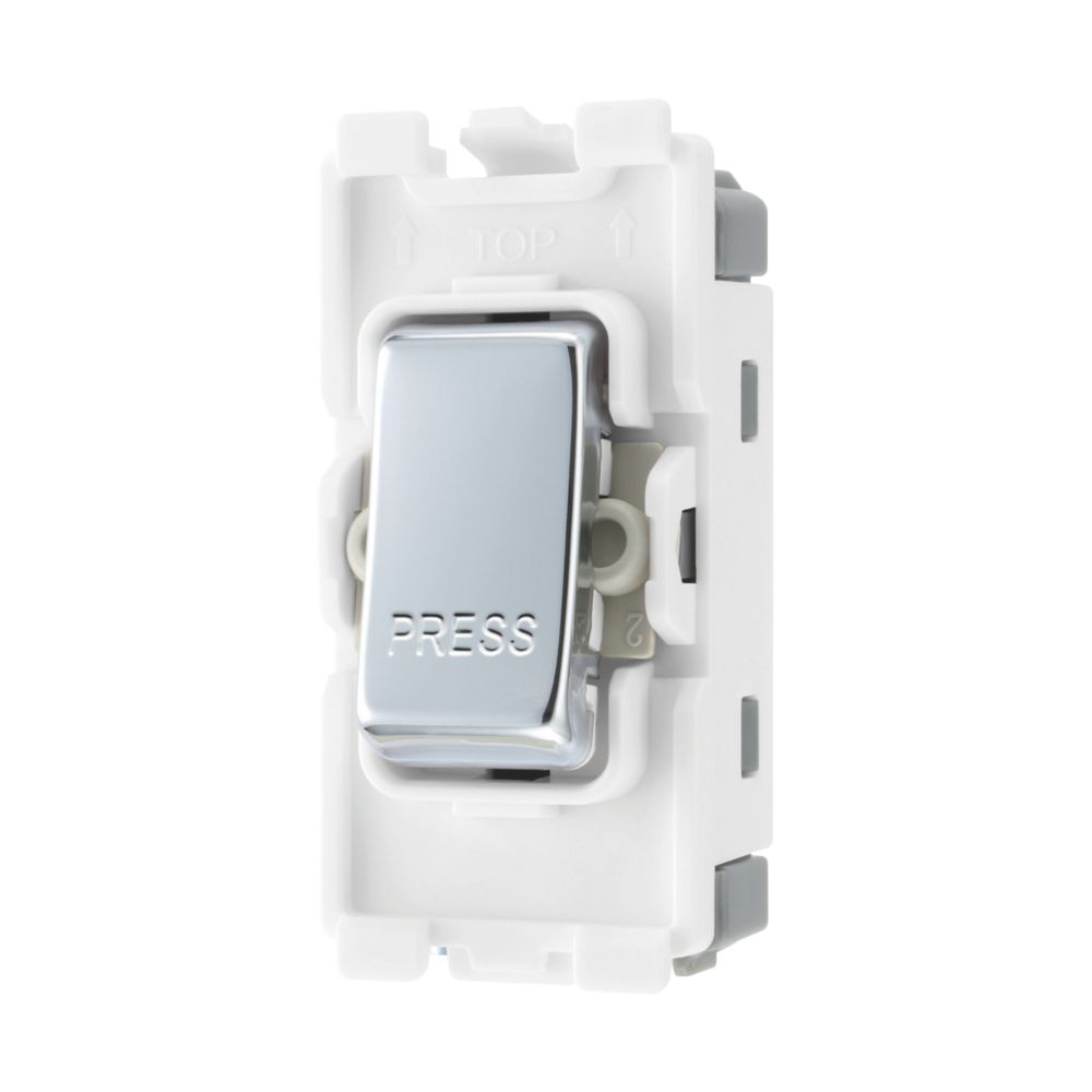 British General Nexus Metal Grid 20A 2-Way Grid Retractive Switch Module 'Press' Polished Chrome