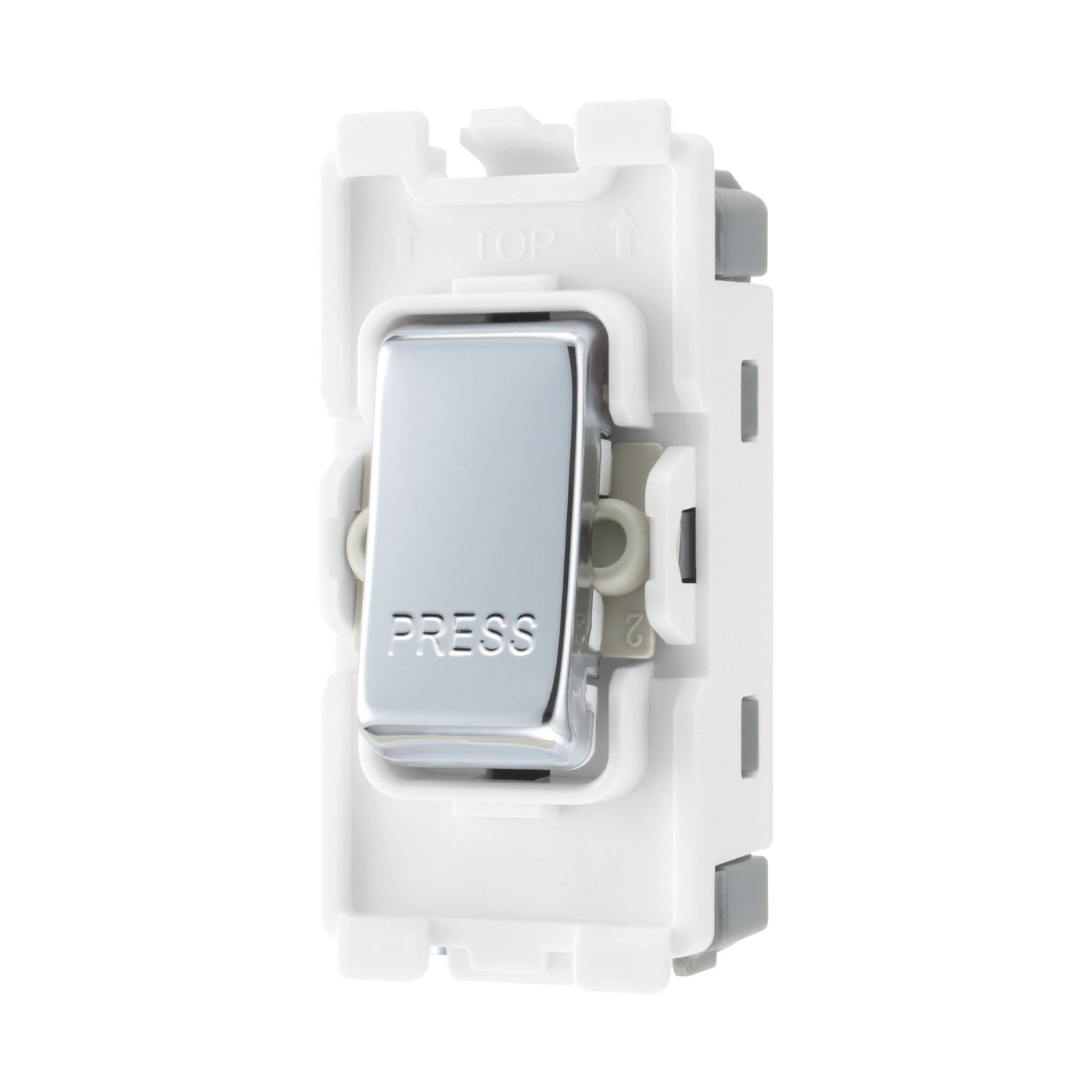 British General Nexus Metal Grid 20A 1-Way Grid Retractive Switch Module 'Press' Polished Chrome (482RF)