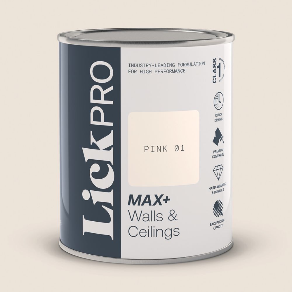LickPro Max+ 1Ltr Pink 01 Matt Emulsion Paint - Screwfix