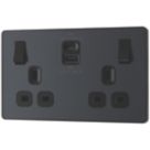British General Evolve 13A 2-Gang SP Switched Socket + 3A 45W 2-Outlet Type A & C USB Charger Grey with Black Inserts