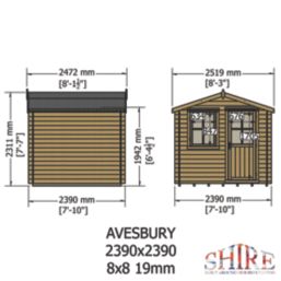 Shire Avesbury 8' x 8' (Nominal) Apex Timber Log Cabin