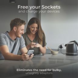 British General Nexus Metal 13A 1-Gang SP Switched Socket + 3A 18W 2-Outlet Type A & C USB Charger Brushed Steel with Black Inserts