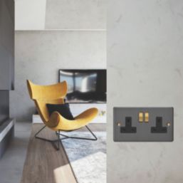 Varilight  13A 2-Gang 2-Pole Switched Socket Graphite Grey  with Black Inserts