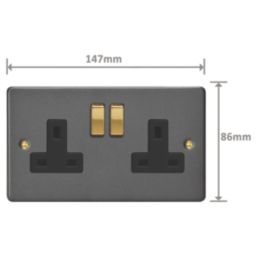 Varilight  13A 2-Gang 2-Pole Switched Socket Graphite Grey  with Black Inserts