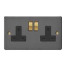 Varilight  13A 2-Gang 2-Pole Switched Socket Graphite Grey  with Black Inserts