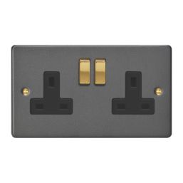Varilight  13A 2-Gang 2-Pole Switched Socket Graphite Grey  with Black Inserts